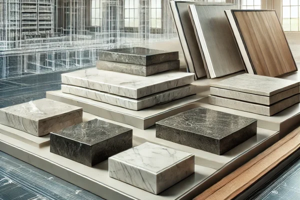 DALL·E 2025-01-29 17.05.12 - A high-quality selection of premium construction materials, including polished marble slabs, smooth concrete blocks, fine-grain wood planks, and indus